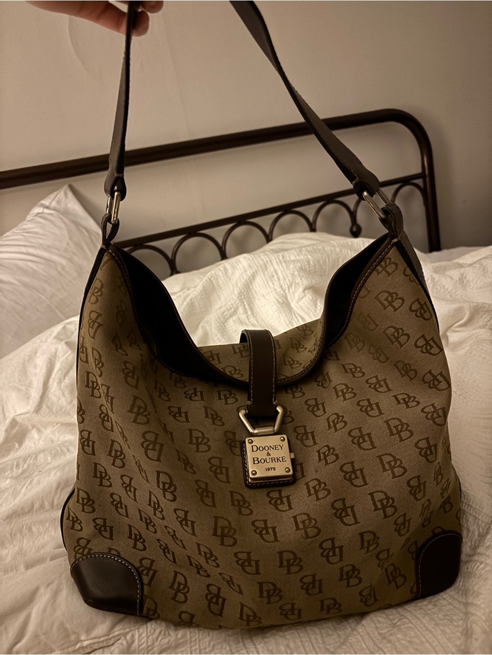 Dooney & Bourke Vintage Monogram Canvas Hobo with Silver Click Buckle